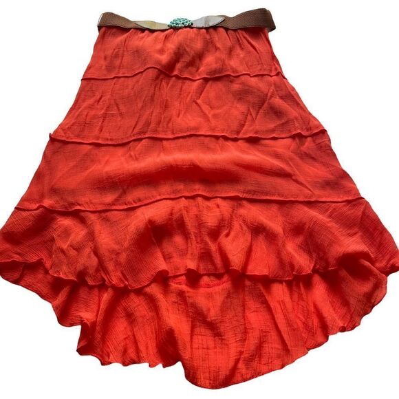 A. Byer skirt midi orange-red Small tiered longer in back elastic waist - Picture 1 of 8